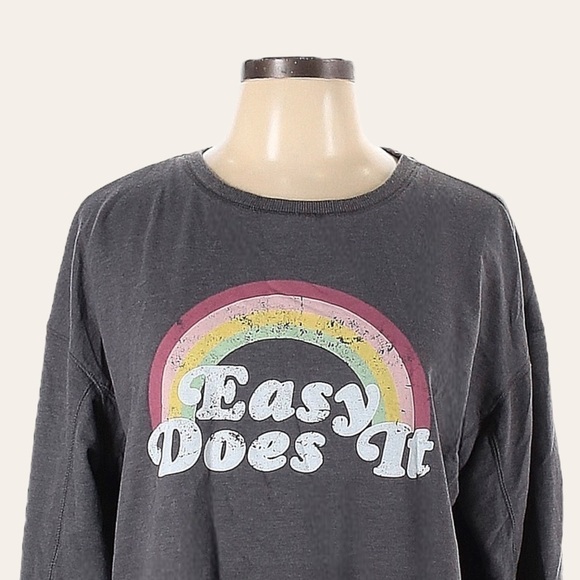 Wildfox Easy Does It Gray Rainbow Graphic Sweatshirt Size M Oversized Pullover - Picture 4 of 10